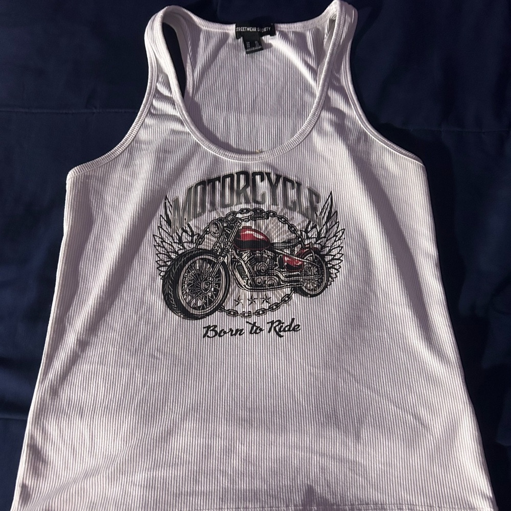 White Motorcycle Graphic Tank Top